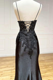 Black High Slit Applique Lace Prom Dress Backless Evening Gown