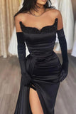 Black Sexy Strapless Corset High Slit Evening Dress