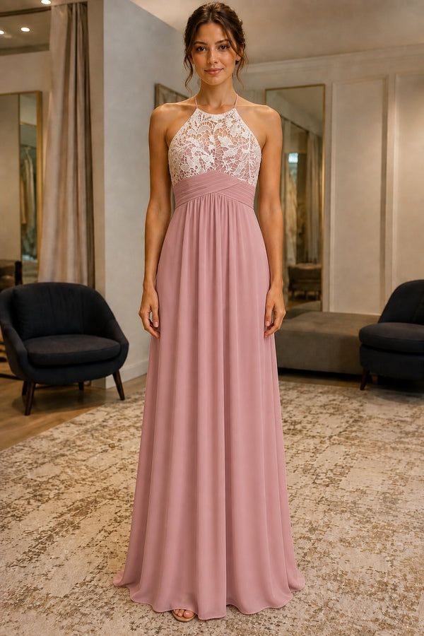 lace dusty rose bridesmaid dresses Halter Chiffon Prom Dress This KissProm bridesmaid dress