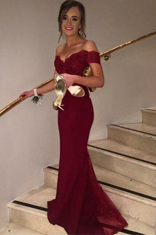 Burgundy Off-the-shoulder Mermaid Prom Dress Evening Gown