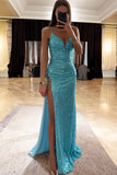 Sparkly V-neck Sequined High Slit Prom Dress