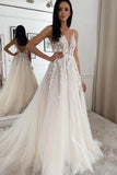 Ivory Plunging Applique Lace Formal Dress Wedding Gown