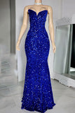 Royal Blue Strapless Sequined Lace-up Sparkly Evening Dress