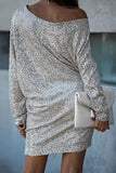 Silver One-shoulder Puffy Sleeves Short Mini Dress