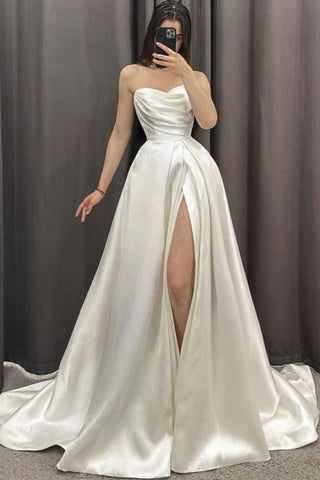 Ivory Strapless Corset A-line Evening Dress Formal Gown