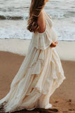 Vintage Chiffon A-line Backless Maternity Beach Photoshoot Dress