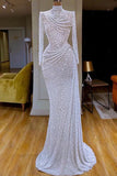 White High Neck Mermaid Sparkly Formal Dress Evening Gown