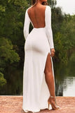 Sexy White Thigh-high Slit Prom Dress With Sleeves