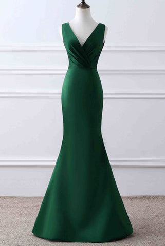 Elegant Dark Green V-neck Ruffled Mermaid Evening Prom Gown