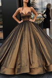 Elegant Brown Sweetheart Beaded A-line Princess Prom Ball Gown