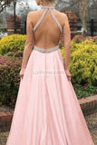Pearl Pink A-Line Rhinestone Halter Evening Prom Dress Dresses