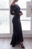 Black Off Shoulder Lace Mermaid Long Sleeves Prom Gown Dresses