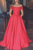 Elegant Red Off Shoulder A-line Wedding Dress Prom Dress