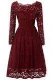 Burgundy A-line Lace Homecoming Dress With Long Sleeves
