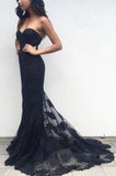 Black Sweetheart Strapless Lace Mermaid Evening Prom Dress Dresses