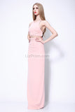 Candy Pink Cross Back Two Pieces Evening Prom Dress