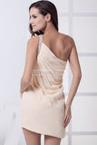 Champagne One Shoulder Bodycon Ruffled Short Prom Dress