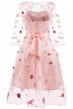 Chic Pink Embroidered A-line Homecoming Dress With Long Sleeves