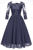 Dark Navy A-line Applique Homecoming Dress With 3/4 Sleeves
