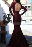 Elegant Burgundy Long Sleeves High Neck Cut Out Mermaid Prom Dress Dresses