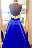 Elegant Satin Beaded Halter A-Line Open Back Prom Dress Dresses