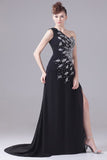 Gorgeous Black Beaded One Shoulder Evening Formal Dress 