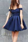 Mini Off-the-shoulder Fit And Flare Navy Blue Party Homecoming Dress.