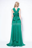 Green V-neck Sleeveless Chiffon Thigh-high Slit Prom Formal Dress
