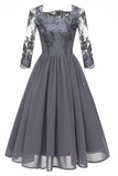 Grey A-line Applique Homecoming Dress With 3/4 Sleeves