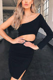 Sexy One Shoulder Cutout Slit Long Sleeves Bandage Party Dress