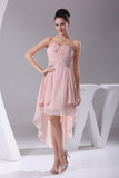 Pearl Pink High Low Strapless Ruffled Prom Cocktail Dress