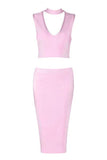 Pink Two Pieces Cut Out Bandage Dress