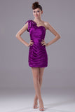 Purple One Shoulder Ruffled Bodycon Short Prom Dress