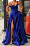 Royal Blue Thigh-high Slit Prom Dress