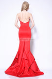 Sexy Red Strapless Ruffle Mermaid Prom Gown