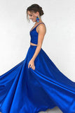 Elegant Royal Blue Two-Piece A-Line Prom Dress Formal Evening Gown.