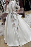 White Formal Wedding Ball Gown With Long Sleeves
