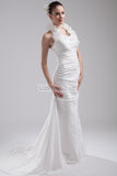 White Halter Ruffled Wedding Dress
