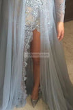 Off-the-Shoulder Long Sleeves Beaded Lace Prom Evening Dress.
