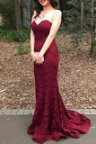 Sexy Burgundy Strapless Sweetheart Lace Evening Formal Dress Dresses