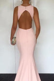 Pearl Pink Mermaid Sleeveless Open Back Long Prom Dress Dresses