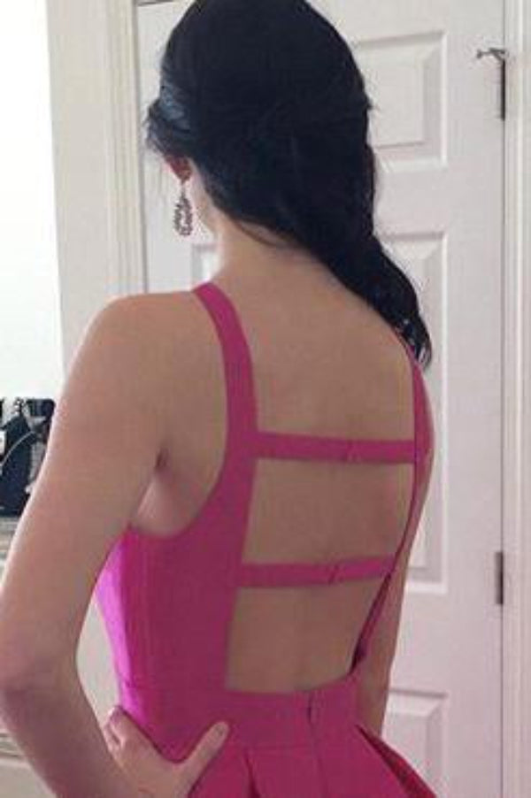 Simple Candy Pink Cut Out Sleeveless Backless Evening Ball Gown Dresses