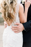Chic White Lace V-Neck Sleeveless Open Back Wedding Dress Dresses