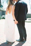 Chic White Lace V-Neck Sleeveless Open Back Wedding Dress Dresses