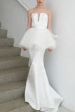 Popular White Mermaid Backless Tulle Strapless Wedding Dress Dresses