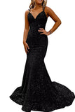 Backless Velvet Sequined Mermaid Sparkly Prom Dress