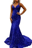 Backless Velvet Sequined Mermaid Sparkly Prom Dress