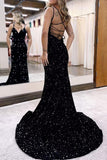 Backless Velvet Sequined Mermaid Sparkly Prom Dress