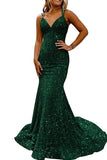 Backless Velvet Sequined Mermaid Sparkly Prom Dress