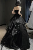 Black Backless Sparkly Ruffled Prom Ball Gown